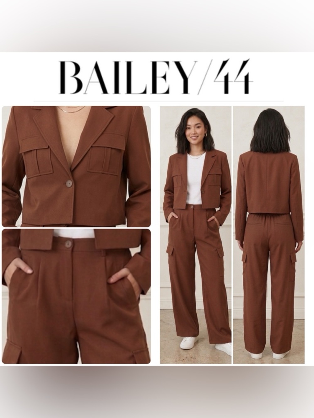 Bailey 44 ✨ 2-Piece Cropped Blazer & Cargo Wide Leg Pant Set • MEDIUM • BROWN